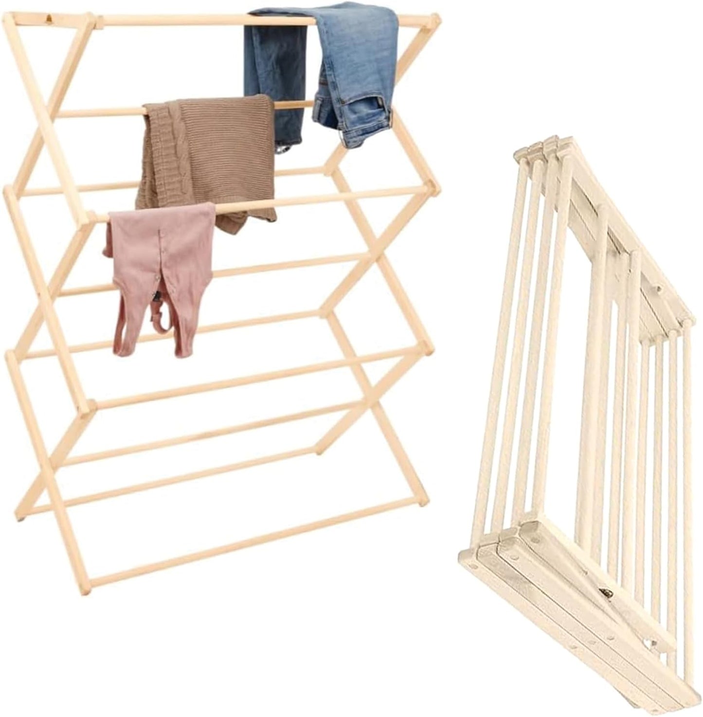 Pennsylvania Woodworks Premium American Maple Clothes Drying Rack - Handcrafted in Pennsylvania - Solid Wood Construction, Collapsible, Eco-Friendly Laundry Solution (X-Large)