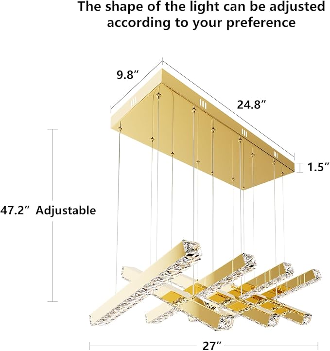 Modern LED Crystal Chandelier Gold Linear Crystal Chandeliers for Dining Room 7lights for Dining, Living Room, Kitchen Island, Bedroom