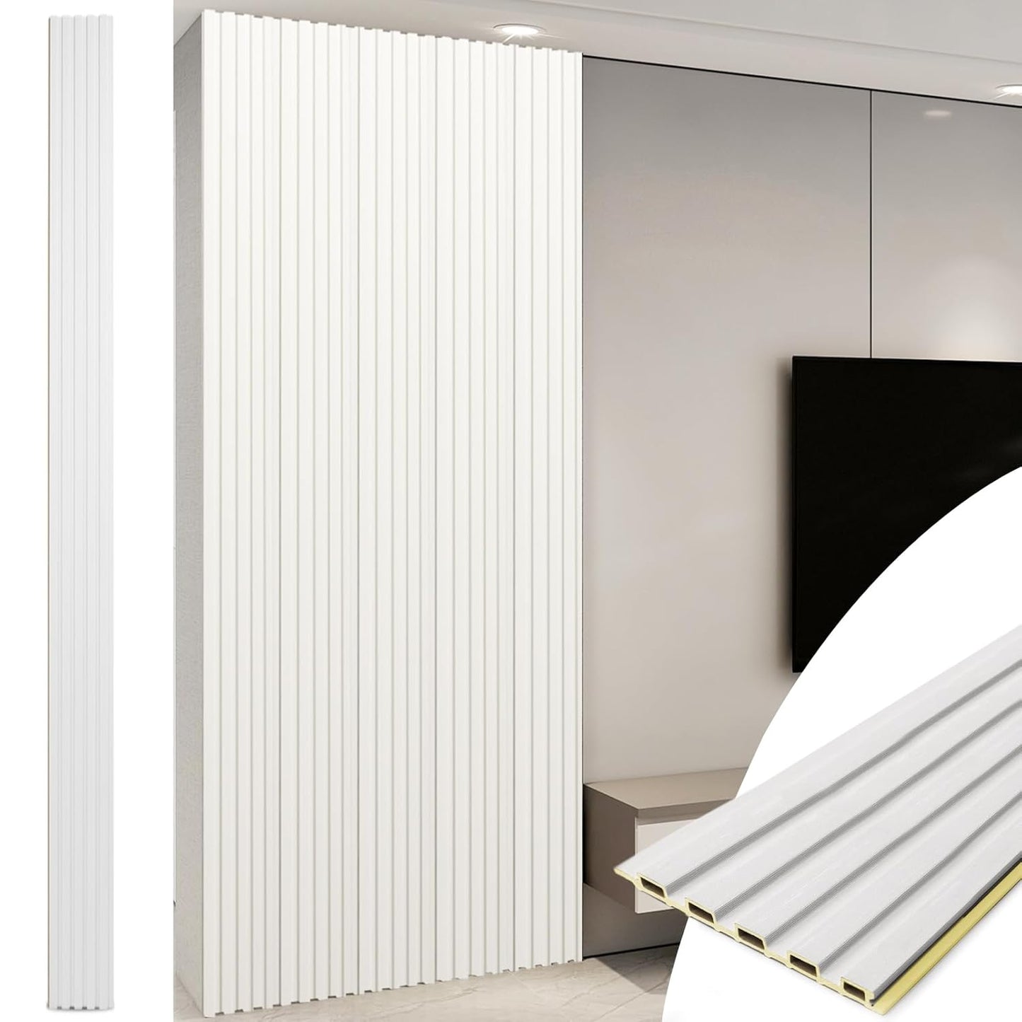 Art3d WPC Slat Wall Panels, 8-Pack 108 x 6 Inch 3D Wall Accents for Interior Wall Decor, Living Room, Bedroom, White