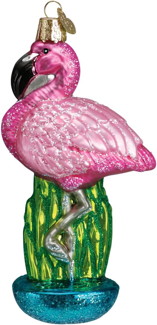 Old World Christmas Flamingo Glass Blown Ornament for Christmas Tree, Handcrafted Holiday Decoration, Wildlife Animal Collection