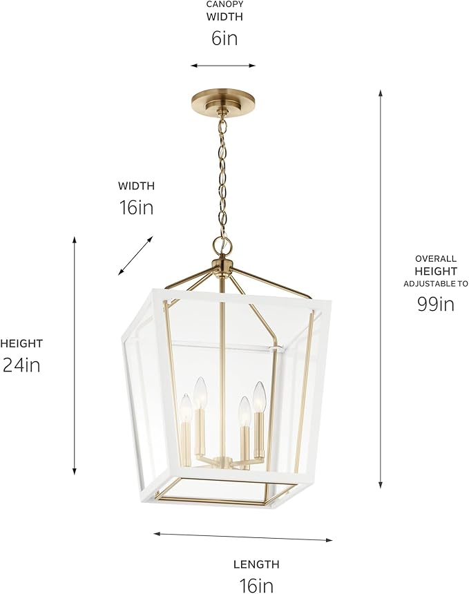 Kichler Delvin 4-Light Pendant, Updated Traditional Light with Clear Glass in Champagne Bronze and White, for Foyer, Dining Room, Living Room, Office, Bedroom, or Kitchen, 52619CPZWH