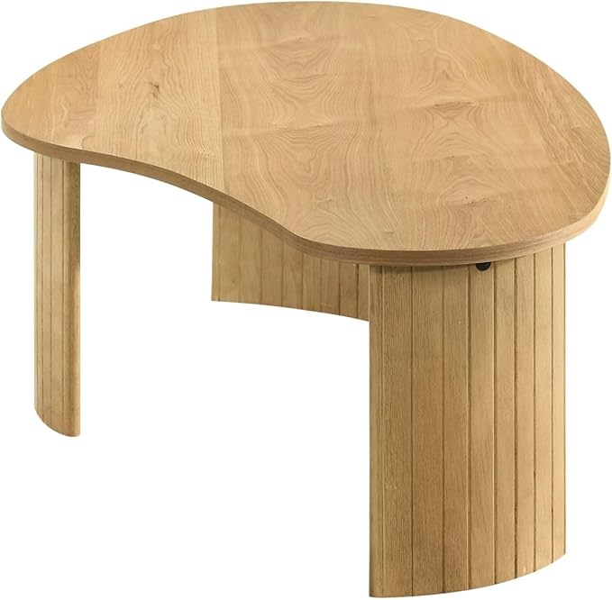 Modern Wood Coffee Table 47.25 Inch for Living Room, Natural Boho Center Table with Irregular Mango Top and Fluted Legs for Apartment