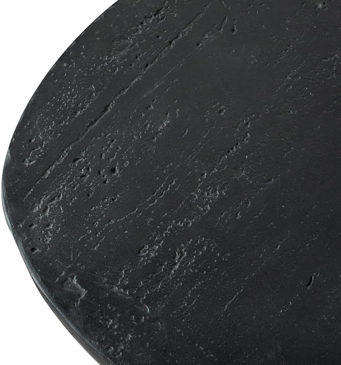 Oval Coffee Table Modern Faux Stone Circle Center Table Accent End Side Table for Living Room, Magnesium Oxide, 36" Black