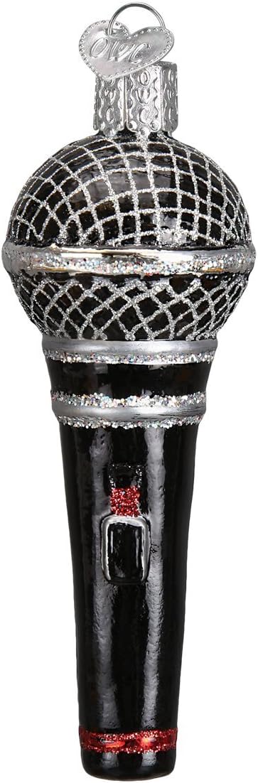 Old World Christmas Microphone Glass Blown Ornament for Christmas Tree, Handcrafted Holiday Decoration, Music Collection