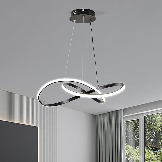 Viruhaka Modern LED Pendant Light Fixture，Black Contemporary Ceiling Hanging Fixture with Irregular Ring Lights for Dining Living Room Bedroom Kitchen Island Cafe（4000K，Neutral Light ）