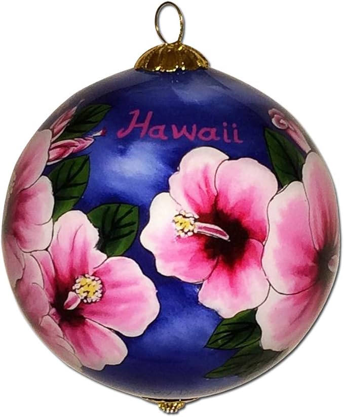 Hawaii Hibiscus Ornament Hand-Painted Collectible Glass Hawaiian Christmas Ornament FHN/H