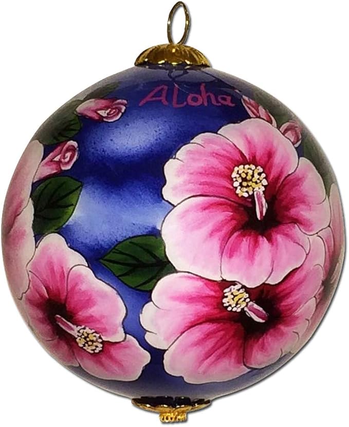 Hawaii Hibiscus Ornament Hand-Painted Collectible Glass Hawaiian Christmas Ornament FHN/H