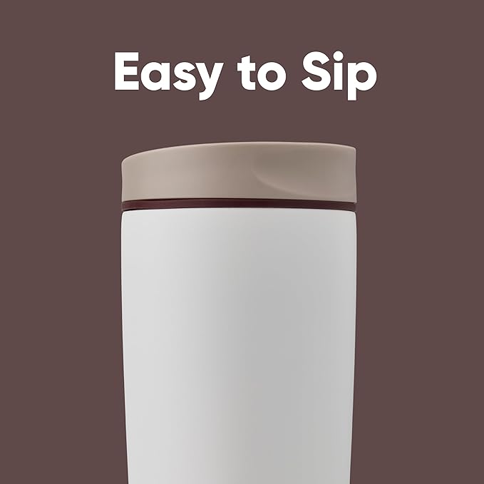 Owala SmoothSip Slider Insulated Stainless Steel Coffee Tumbler, Reusable Iced Coffee Cup, Hot-Coffee Travel Mug, BPA Free 20 oz, Tan/White (Vanilla Bean) (Pack of 8)