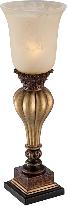 Regency Hill Sattley Traditional Accent Table Lamp 23 1/4" High Light Gold Uplight Floral Alabaster Glass Shade for Bedroom Living Room Nightstand Bedside Night Stand Office Kids Room