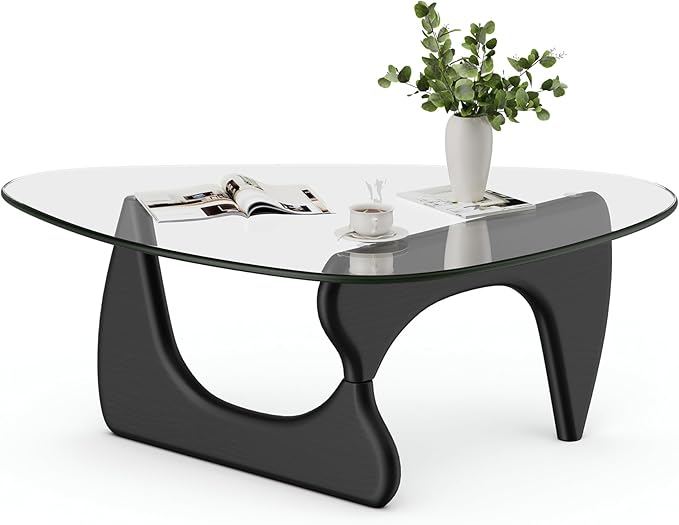 Modern Glass Coffee Table, Mid Century Triangle Coffee Table for Living Room Bedroom Reception Office Tables