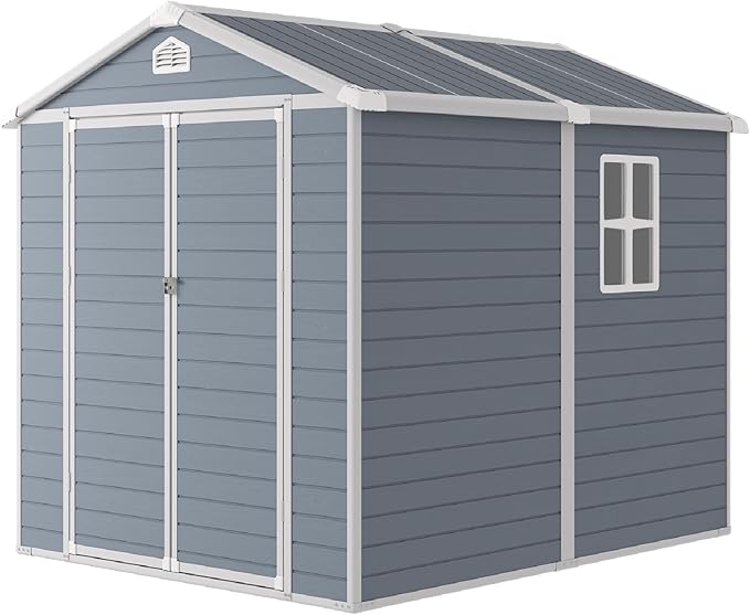 6 X 8FT Storage Shed Plastic Outdoor Storage Shed Waterproof Outdoor Shed with Lockable Door and Transparent Window for Garden, Lawn, Backyard