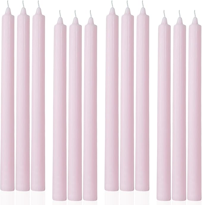 Pink Taper Candles 10.5 inch Pastel Candle Sticks Unscented Driples Tapered Candle Ideal as Dinner Candles Smokeless Long Burning,Set of 12
