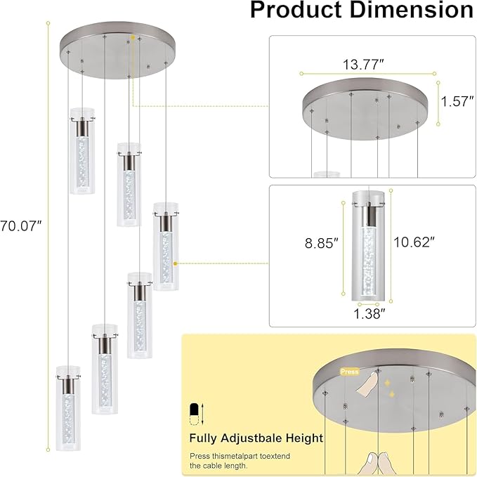 Pendant Lights Kitchen Island Brushed Nickel, Dimmable LED Pendant Light Fixtures with Remote, Modern Kitchen Pendant Lighting Over Island for Dining Room & Bar Counter 3000K-6000K