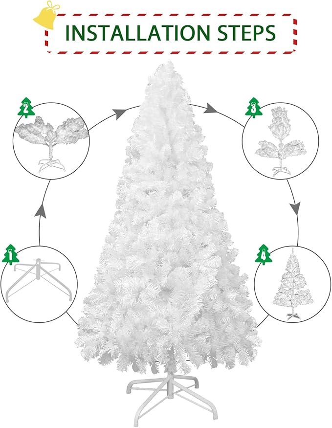 5FT Artificial Christmas Tree, Full Premium Hinged Artificial Pine Tree with 450 Branch Tips Metal Stand for Outdoor & Indoor (White)