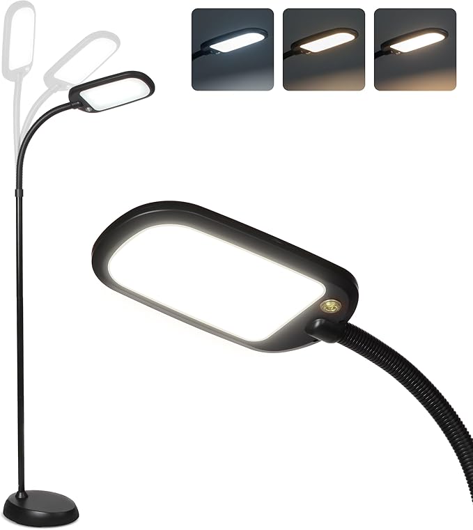 Brightech Litespan Slim LED Floor Reading Lamp - Tall with Adjustable Gooseneck, Dimmable for Living Rooms, Offices & Bedrooms - Black