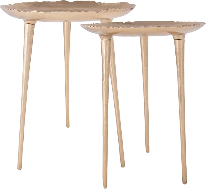OBJET D'ART Small Round Gold End Table Set, Trieste Accent, Side, Pedestal, Cocktail and Drink Tables for Living Room and Small Spaces, Décor Set of 2, 21” and 18.5” Height