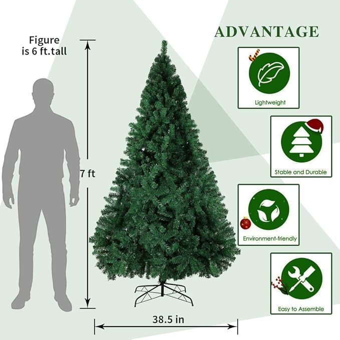 BESTHLS 7FT Christmas Tree Premium Artificial Pine Tree with Solid Metal Stand and 1100 Branch Tips for Holiday Indoor Decoration