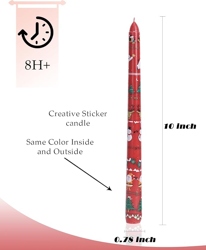 Christmas Taper Candles Red Taper Candles Candlestick Christmas Party Gift Winter Holiday Dinner Table Decorations,10inch,Set of 2,CHC