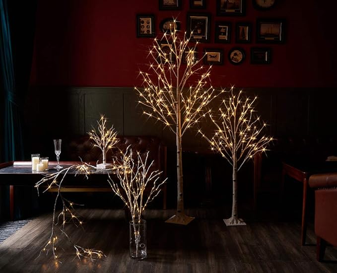 Hairui Pre Lit Birch Tree 2 Pack 4FT 72 Warm White LED White Christmas Tree for Indoor Outdoor Home Christmas Spring Easter Holiday Decoration Indoor Outdoor