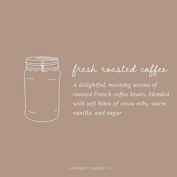 Antique Candle Co.® Fresh Roasted Coffee 16 Ounce Soy Wax Candle, 80 Hour Burn Time, Cotton Wick, Mason Jar Candle (Fresh Roasted Coffee)