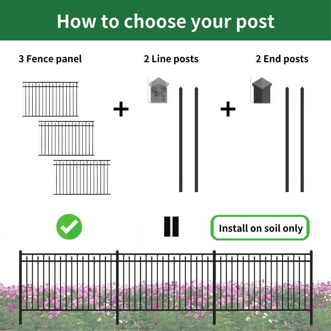 Gate Post for Yard, Garden, Commercial Fencing – Steel, 2"x2"x78", Black, DIY Support for Gate Panels, Soil Installation (1pc)