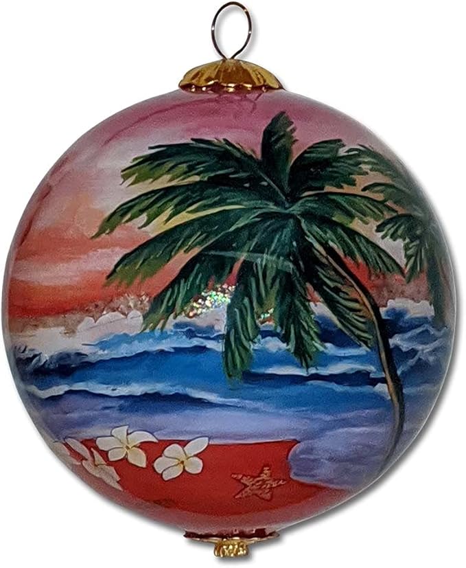 Just Married in Hawaii Collectible Hawaiian Ornament Hand-Painted Glass with Gift Box JMP/H
