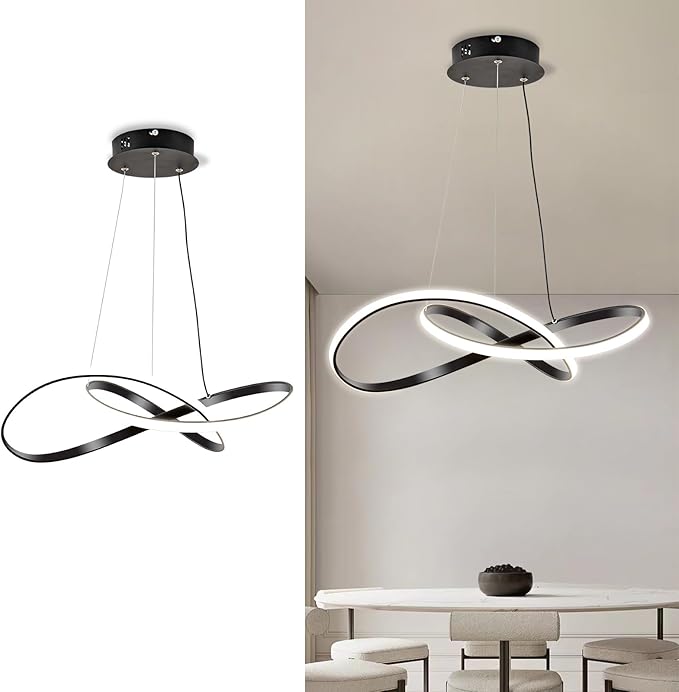 Viruhaka Modern LED Pendant Light Fixture，Black Contemporary Ceiling Hanging Fixture with Irregular Ring Lights for Dining Living Room Bedroom Kitchen Island Cafe（4000K，Neutral Light ）