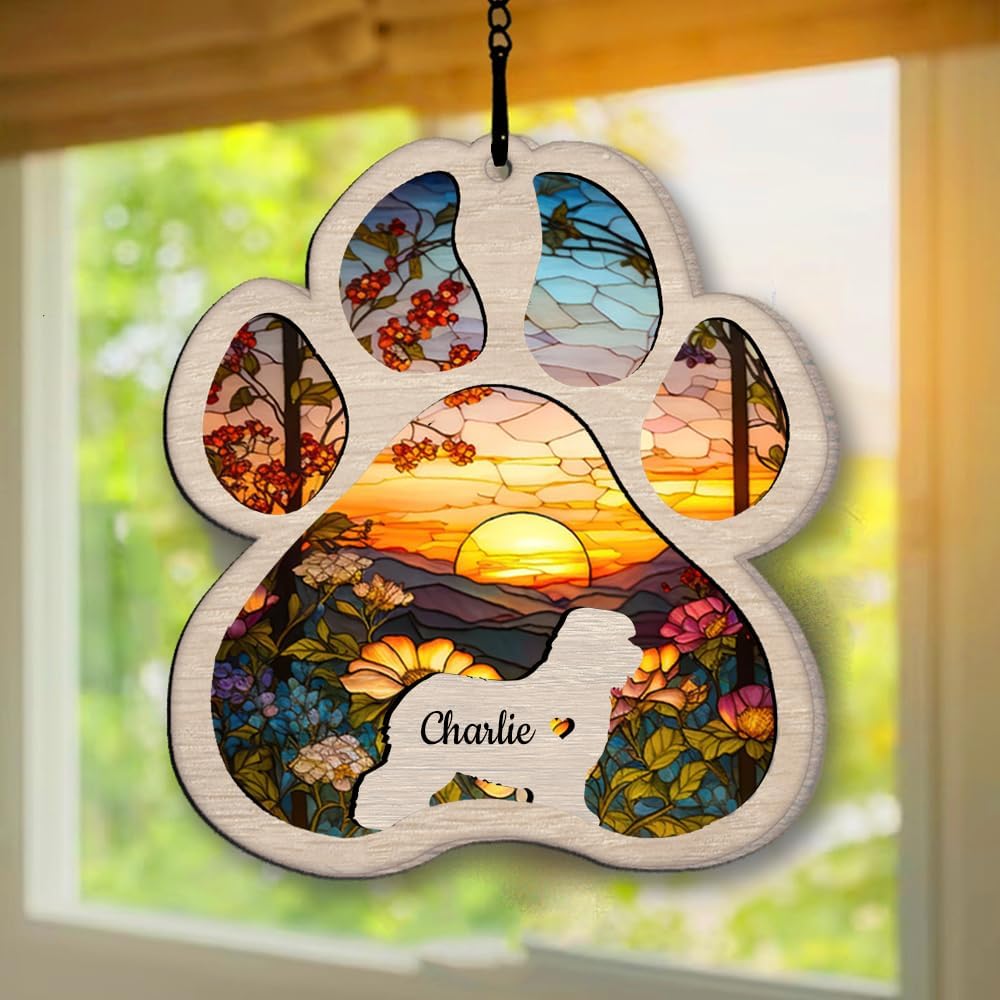 IZI POD Personalized Old English Sheepdog Suncatcher Dog Memorial Gifts, Custom Old English Sheepdog Ornament Christmas Tree, Pet Remembrance Gift, Loss of Dog Sympathy Gift, Pet Loss Suncatcher