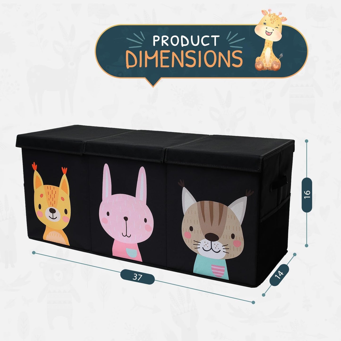 Extra Large Toy Storage Organizer with Lid - Sturdy, Collapsible Toy Chest Storage Box with Cute Design - Toys Bin with Dividers for Kids, Boys, Girls, Nursery, Bedroom, Play room 37"x16"x14"