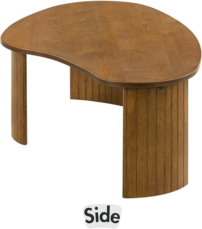Mid Century Modern Walnut Coffee Table 47.25 Inch for Living Room, Sturdy Wood Center Table with Irregular Mango Top and Fluted Legs for Small Apartment