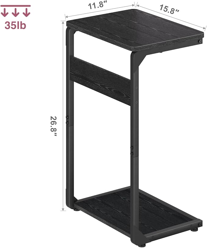 C-Shaped End Table, Small Couch Side Table, Sofa TV Tray Table for Living Room, Bedroom, Bedside ET-YB-BKW1