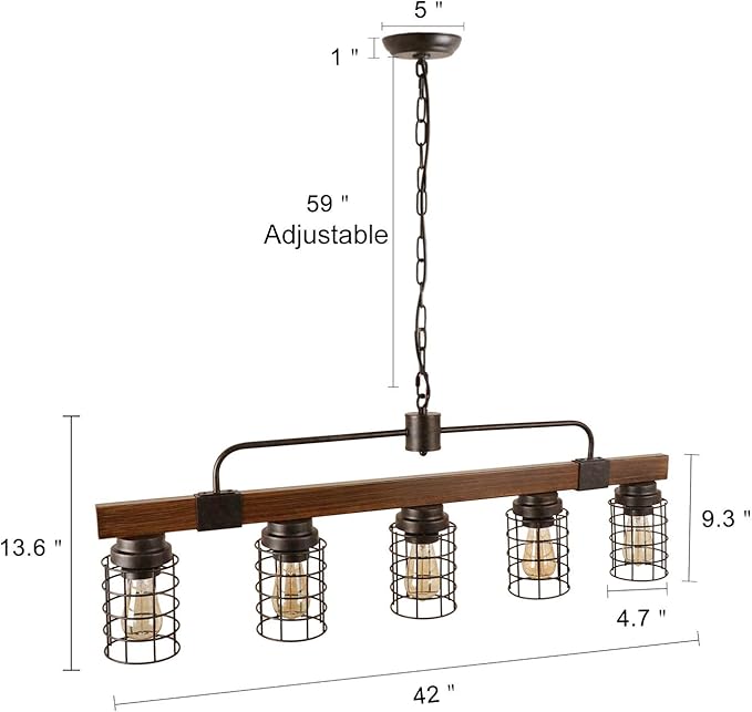 Giluta Industrial Linear Kitchen Island Light, 5-Light Farmhouse Chandelier with Rustic Metal Mesh Cage, Pendant Lighting Fixture for Kitchen Island Dining Room Pool Table Living Room