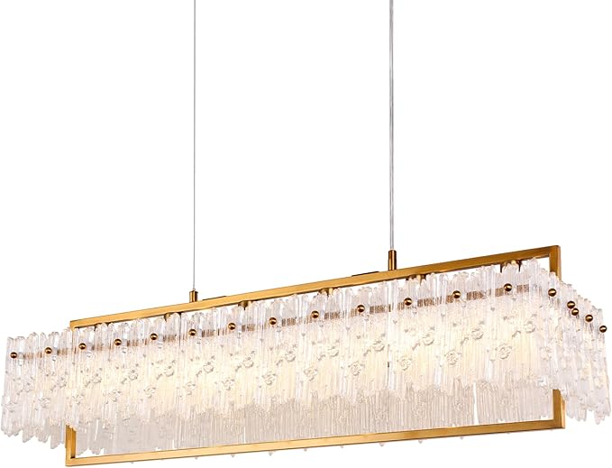 Dining Room Light Fixture 32'' Modern 6-Light Gold Chandelier for Dining Room with E12 Base Compatible with 3000K~6000K (No Bulbs) Linear Farmhouse Lighting for Kitchen Island and Living Room