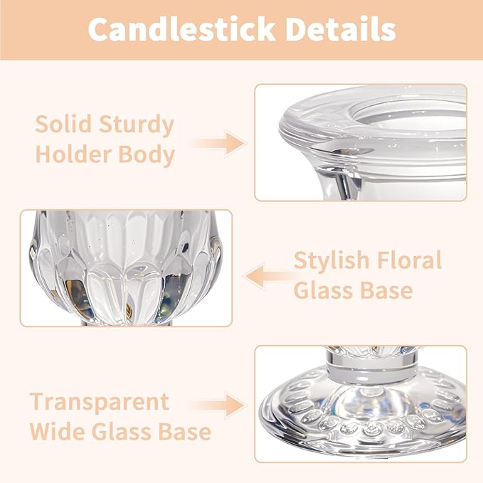 CHILL RECIPE Glass Hurricane Candlestick Holders Clear 14" Tall Cylinder Candleholder Chimney Tube, Floral Taper Crystal Candle Stick Holder for Birthday Wedding Christmas Home Decor(1 Set 6Pcs)