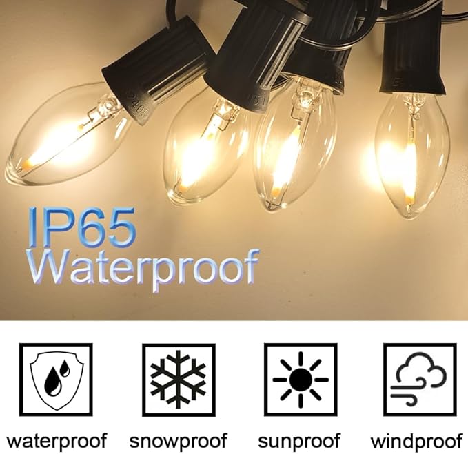 NETEHA 6 Pack C7 Clear Led Replacement Christmas Light Bulb, C7 E12 Base 120V Waterproof Led Bulbs for Christmas Outdoor String Lights, Halloween Decoration Bulb