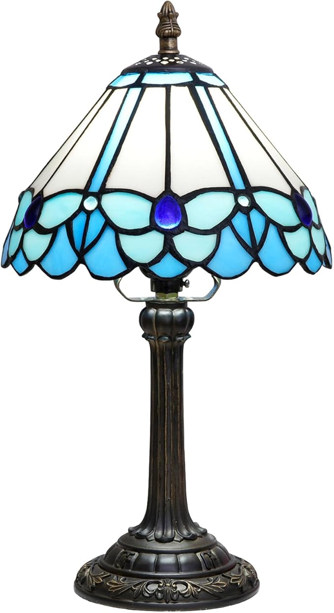 Tiffany Lamp Little Blue Butterfly Style Stained Glass Reading Lamp 8X8X14 Inch Bedroom Bedside Nightstand Night Light Home Office Desk Lamp with LED Bulb
