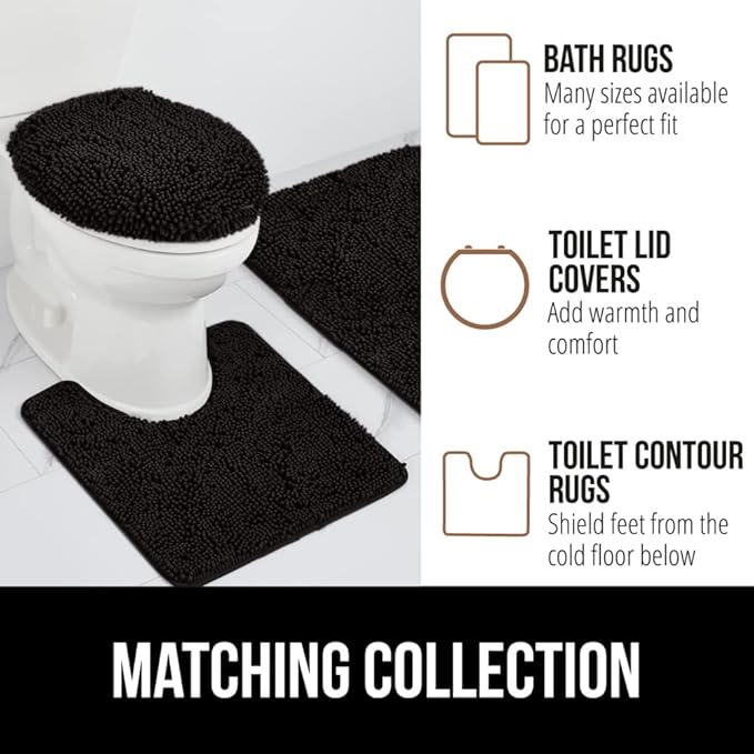 GORILLA GRIP Bath Rug Mat 44x26, Thick Soft Absorbent Chenille, Quick Dry Microfiber Mats, Rubber Backing Washable Shower Floor Rugs, Bathmat Runner, US Designed Bathroom Home Decor Accessories Black