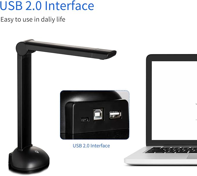 Document Book Camera Scanner High Definition USB Port LED Light OCR Function Compatible with Windows for Classroom Office Library Bank Meeting Plastic Aluminum Alloy (H3)