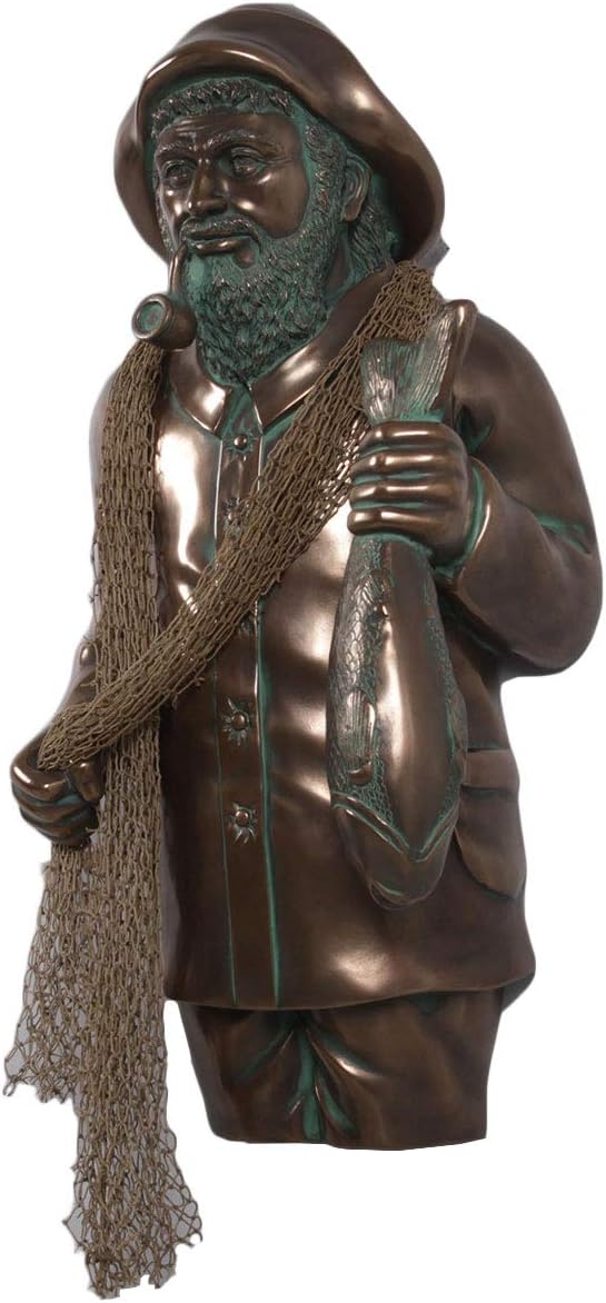 Nautical Tropical Salty Fisherman Wall Hanging Sculpture (Verde Bronze)