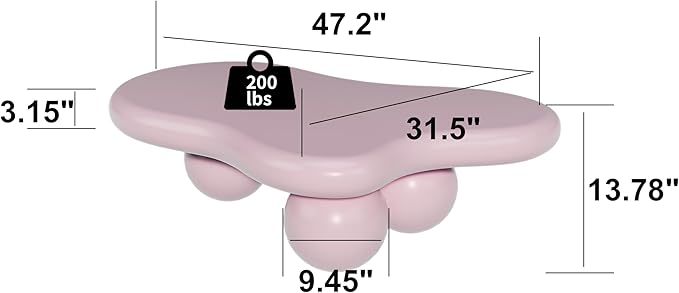 47.2" Cloud Coffee Table with 3 Ball Legs, Modern Lrregular Center Table for Living Room, Low Cute Small MDF Tea Table for Bedroom, Space Apartment-Pink