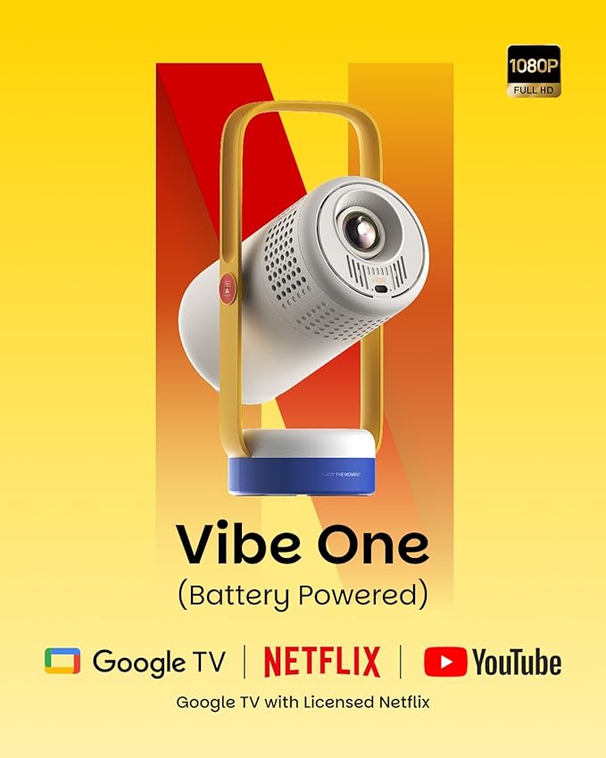 XGIMI Vibe One Mini 1080P Smart Portable Projector, Google TV With Licensed Netflix, Sound by JBL, Built-in Battery, Auto Focus Auto Keystone, HD Outdoor Movie Projector for Home(Blue Spark)