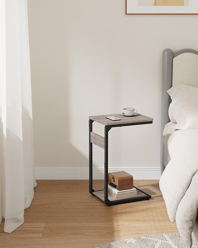 Narrow C-Shaped End Table, Small Couch Side Table, Sofa TV Tray Table for Living Room, Bedroom, Bedside ET-YB-GY1