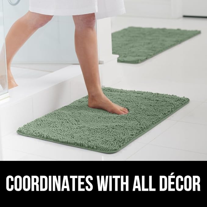 GORILLA GRIP Bath Rug Mat 48x17, Soft Absorbent Chenille, Quick Dry Microfiber Mats, Rubber Backing Washable Shower Floor Rugs, Bathmat Runner, US Designed Bathroom Home Decor Accessories Sage Green