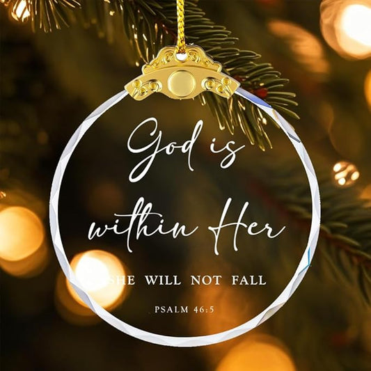 God is Within Her Christian Hanging Ornament Inspiring Religious Quote from Psalm 46:5 for Faith Encouragement Crystal Shiny Home Decoration