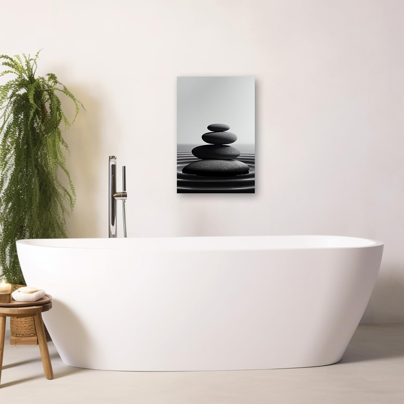 DOARTDO Zen Stone Canvas Wall Art Black and White Spa Stones Picture Print Modern Meditation Spirit Bathroom Decor Frame (16.00" x 24.00", Zen Stone - 1)