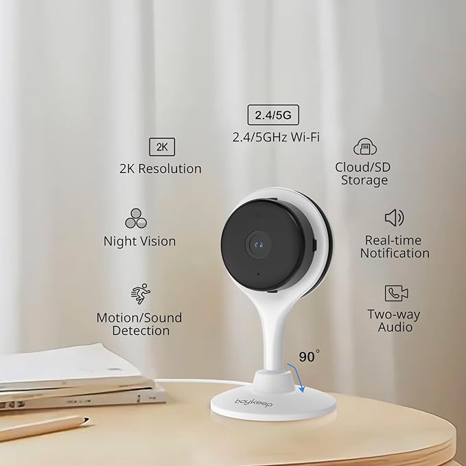 BoyKeep 2K Indoor Camera with 64GB SD Card, 5G/2.4GHz Cameras for Home Security, Pet Camera Indoor with Phone app, 2-Way Audio, Night Vision, Motion Detection, Cloud & SD Card Storage