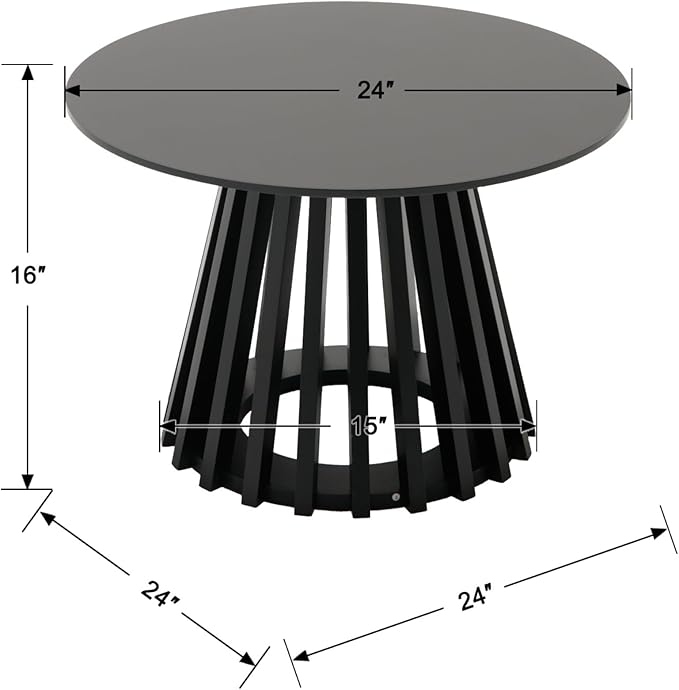 Round Coffee Table, 24 Inch Modern Small Side Table for Living Room, Black