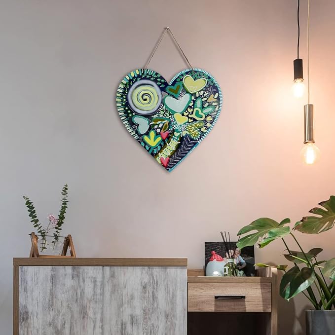 FKKA Front Porch Decor Farmhouse, Happy Tree Wall Art, Metal Heart Wall Decor for Bedroom, Easy Hanging with A Hanging Rope, Blue, Gift