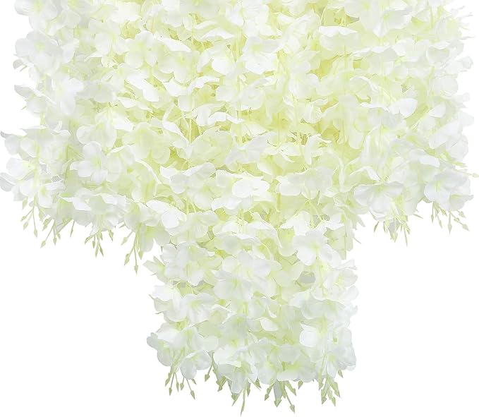 U'Artlines 48 Pack (Total 172.8 Feet) Artificial Fake Wisteria Vine Rattan Hanging Garland Silk Flowers String Home Party Wedding Decor (48, White)