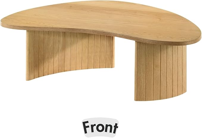 35.5 Inch Modern Wood Small Coffee Table for Small Spaces, Natural Boho Center Table with Irregular Mango Top and Fluted Legs for Living Room, Apartment